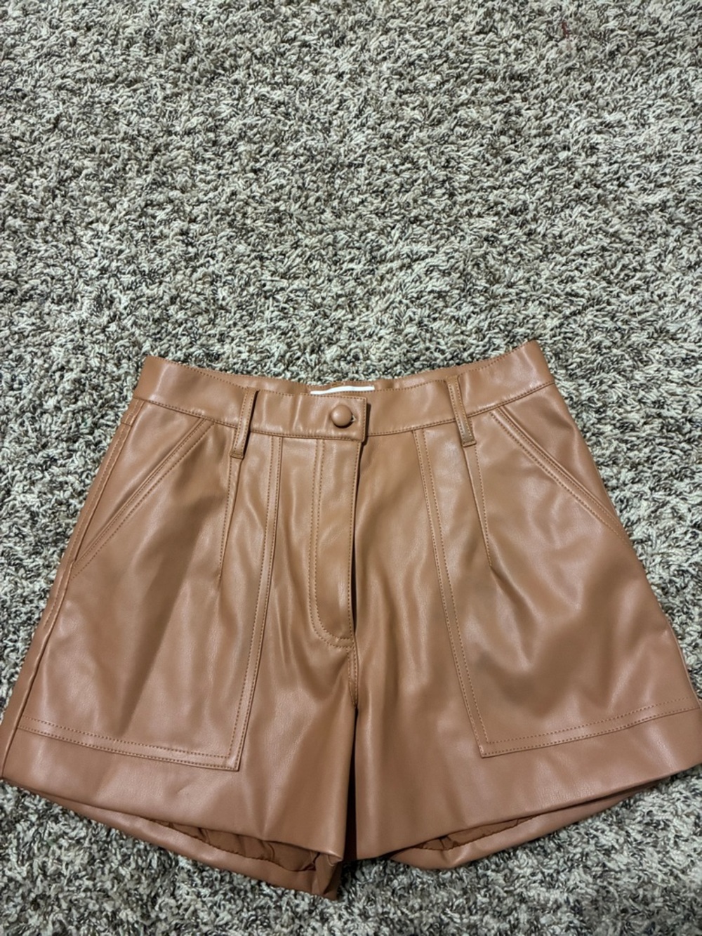 Dear John Tan Faux-Leather High-Waist Bermudas